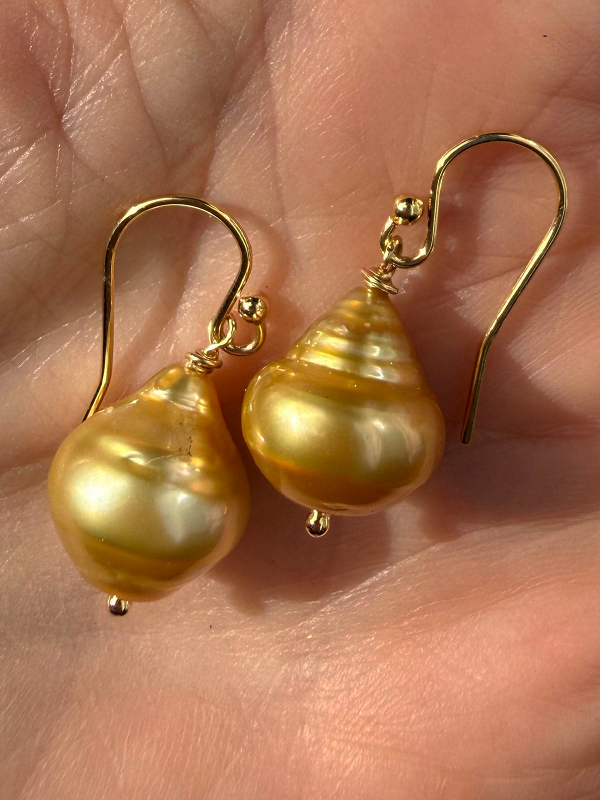 South Sea Golden 12mm Pearl Earrings on 14k GF Wires by Linda Queally