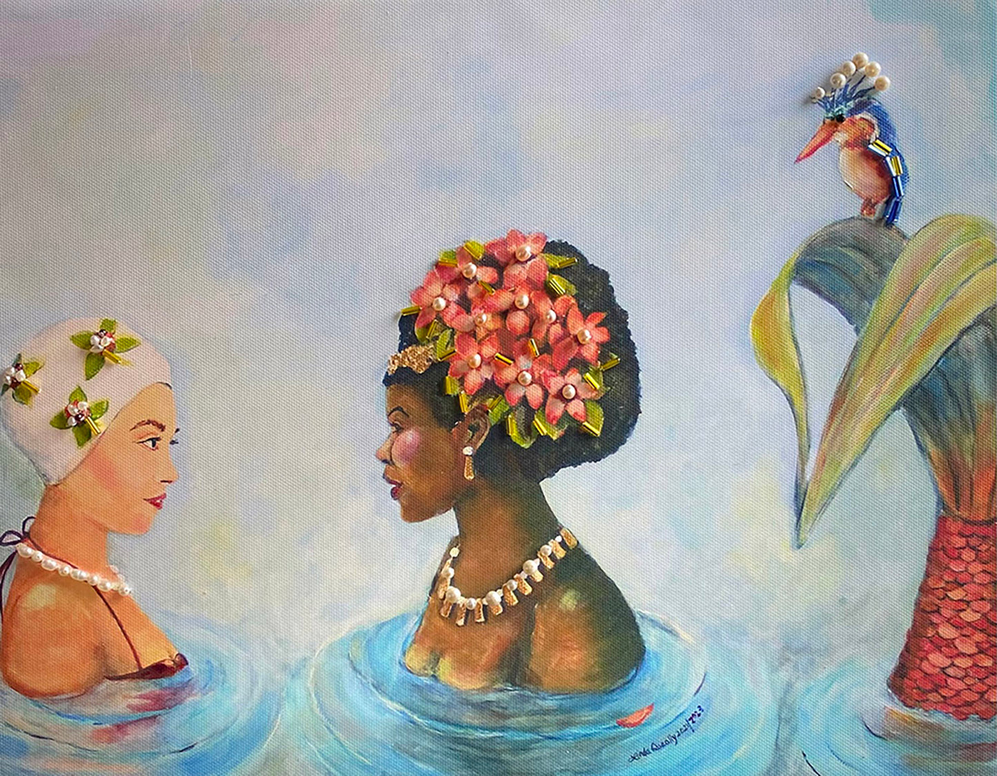 "Conversation with a Mermaid" Embellished Giclee Print by Linda Queally | 11"x14" |