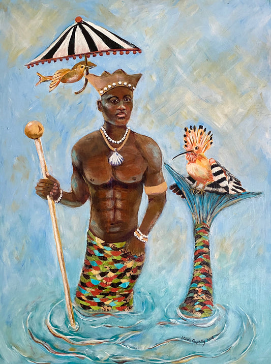 "African Merman King" | 24"x18" | Acrylic and Fine Art Paper on Claybord