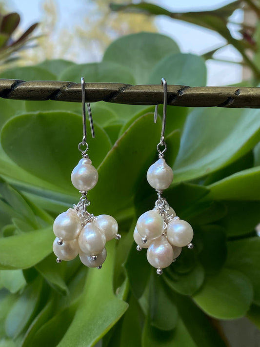 Japanese Akoya Pearl Cluster Earrings by Linda Queally