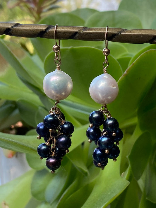 Black and White Jellyfish Earrings on 14K GF Wires by Linda Queally
