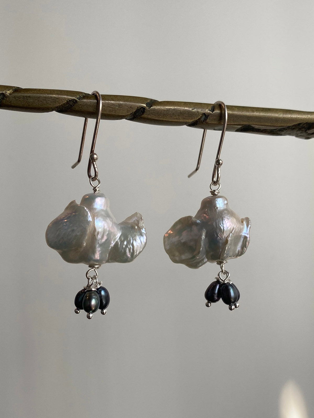 White Baroque Freshwater Pearls with Black Cluster Drop on Sterling Silver by Linda Queally