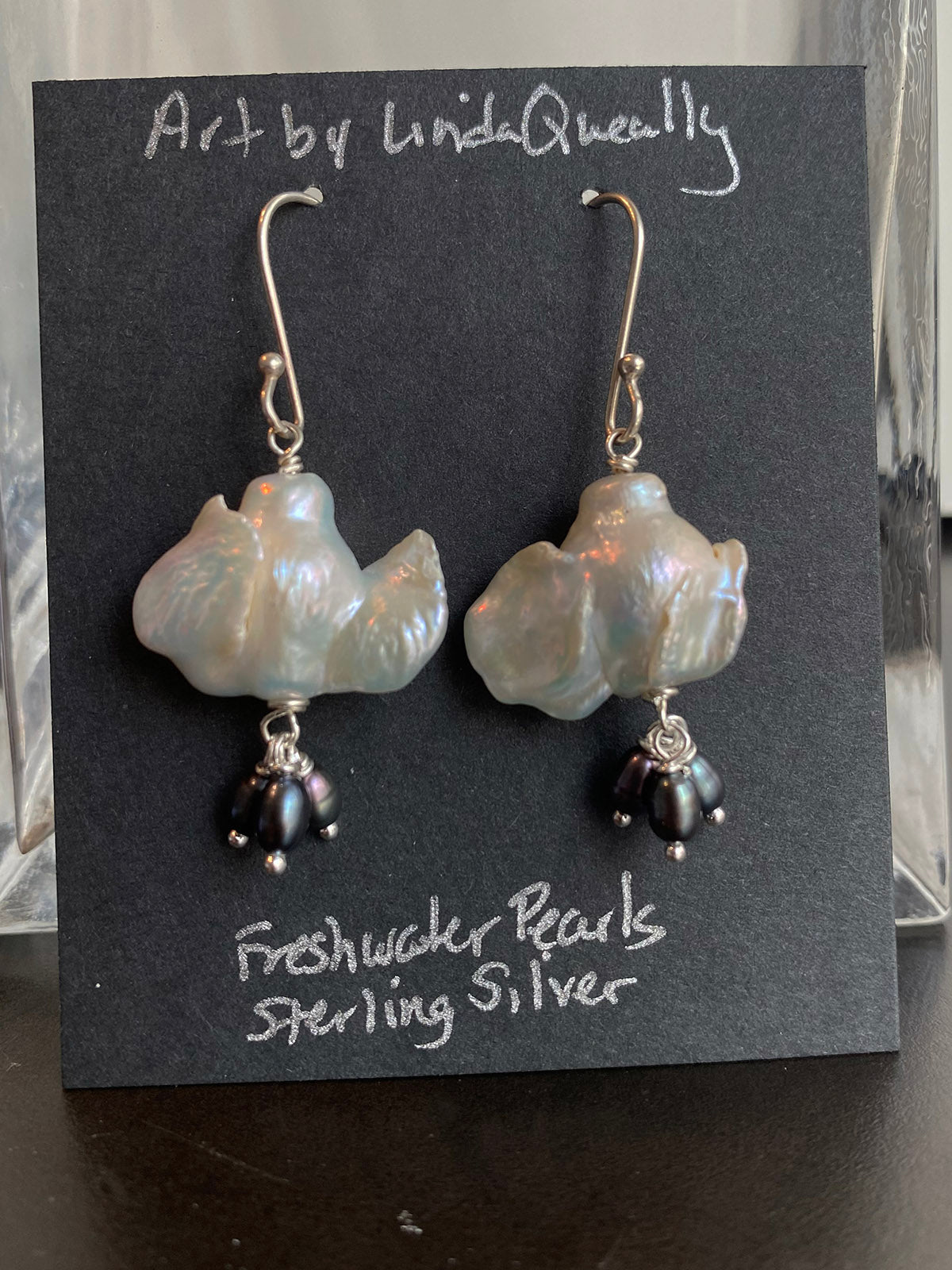 White Baroque Freshwater Pearls with Black Cluster Drop on Sterling Silver by Linda Queally