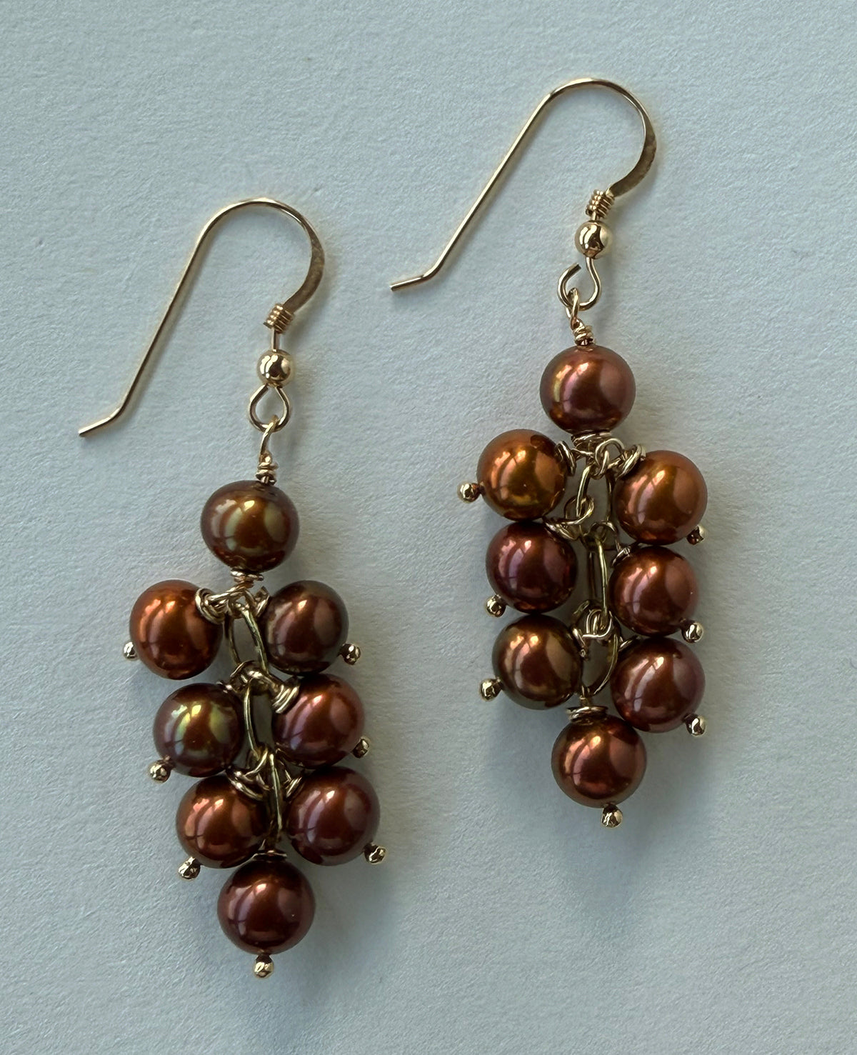 Bronze Pearl Cluster Drop Earrings on 14K Gold Filled Ear Wires by Linda Queally