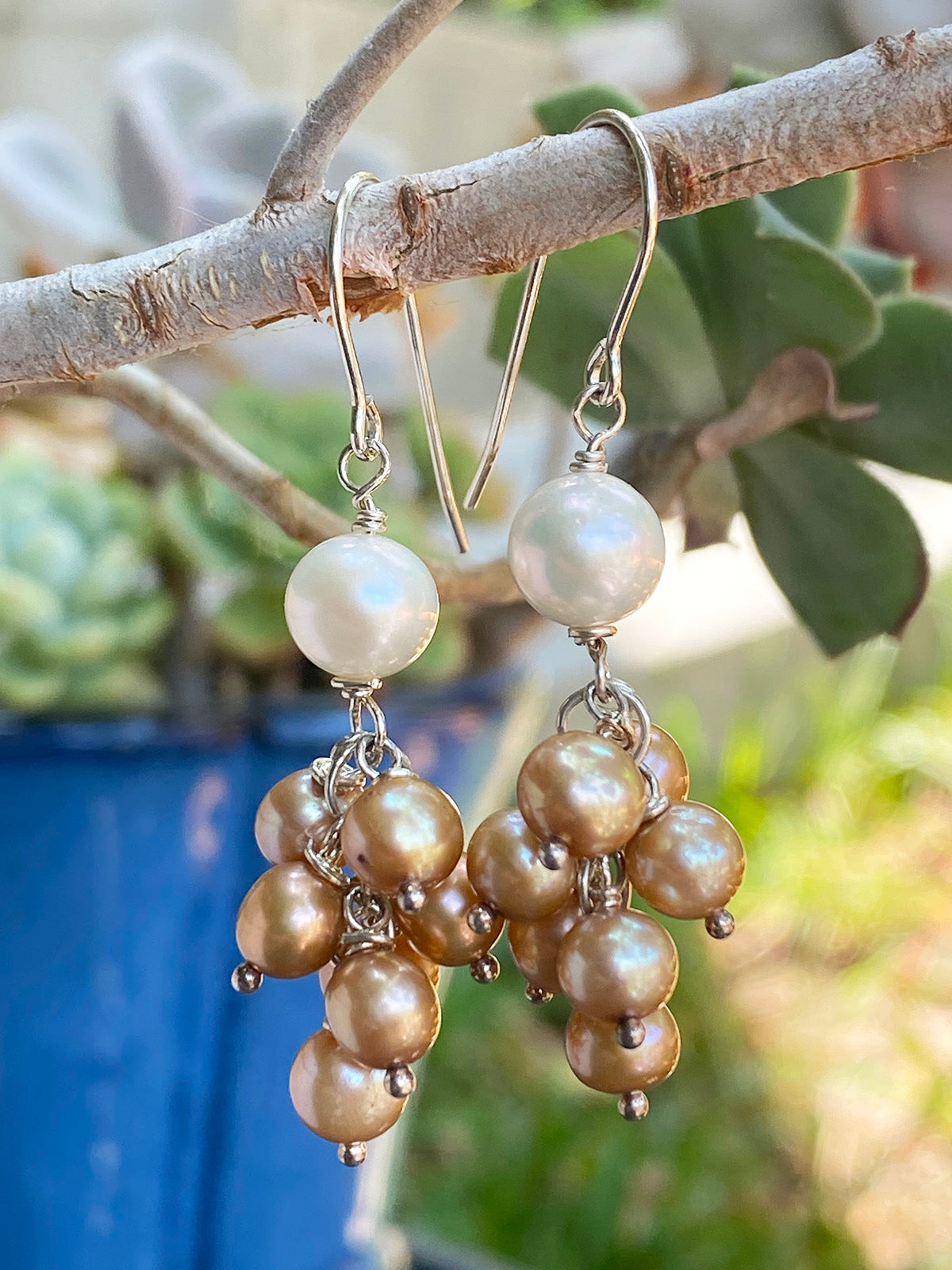 Gold and White Jellyfish Earrings on Sterling Silver Wires by Linda Queally