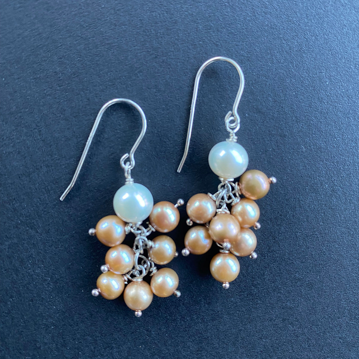 Gold and White Jellyfish Earrings on Sterling Silver Wires by Linda Queally