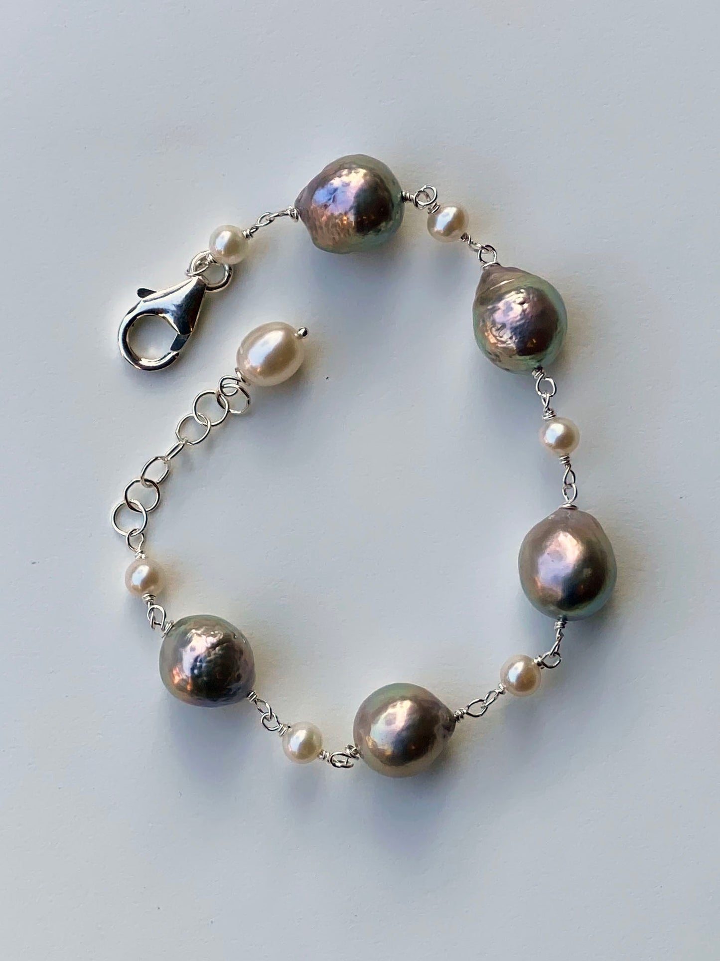 Silvery Grey and White Freshwater Pearl Bracelet by Linda Queally