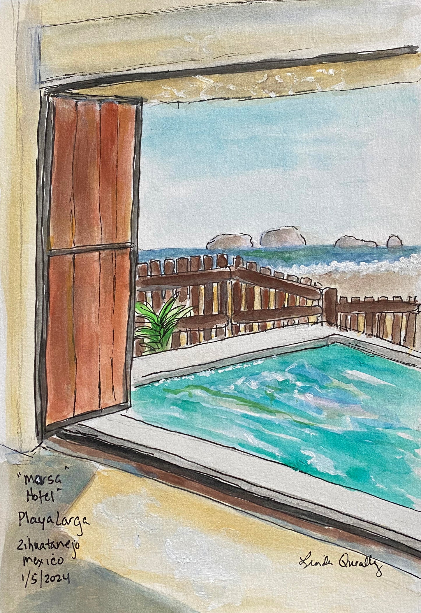 "Hotel Marsa 2", Playa Larga, Zihuatanejo, Mexico | 8"x5.5" |