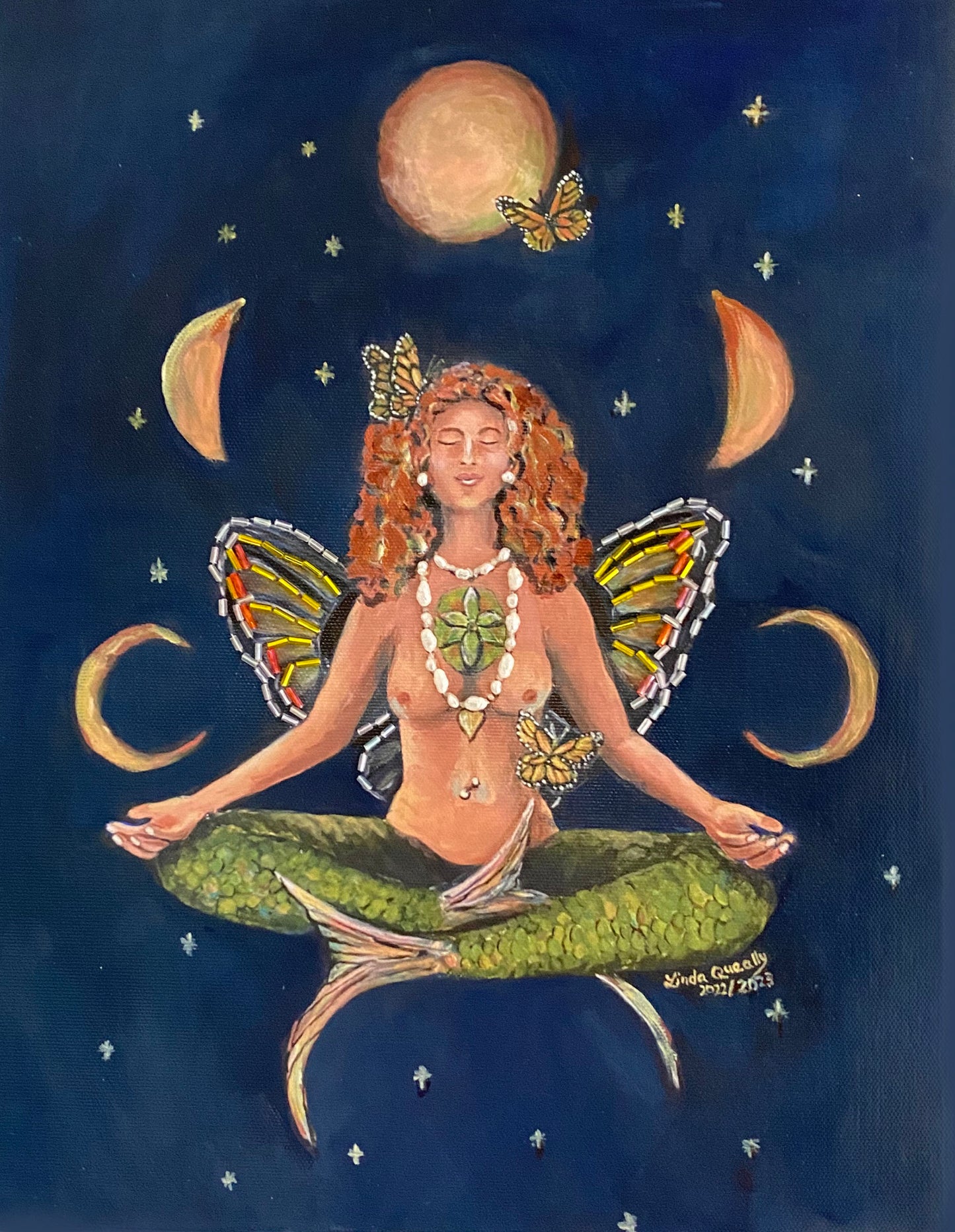 "I Face My Shadows with an Open Heart" Embellished Giclee Print by Linda Queally | 14"x11" |