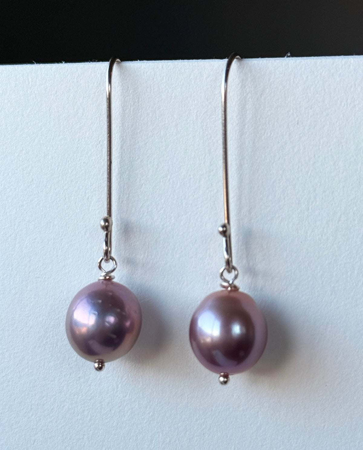 9-11mm Lavender Edison Pearl Earrings on Long Sterling Silver Wires by Linda Queally