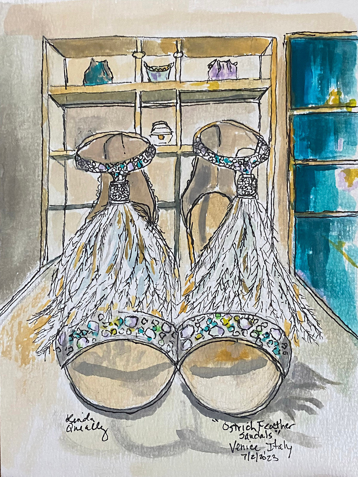 "Ostrich Feather Sandals”, Venice, Italy 🔴