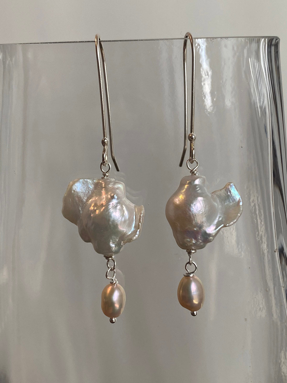 White Baroque Freshwater Pearls with Peach Drop on Sterling Silver by Linda Queally