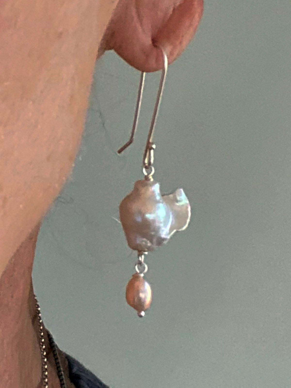White Baroque Freshwater Pearls with Peach Drop on Sterling Silver by Linda Queally