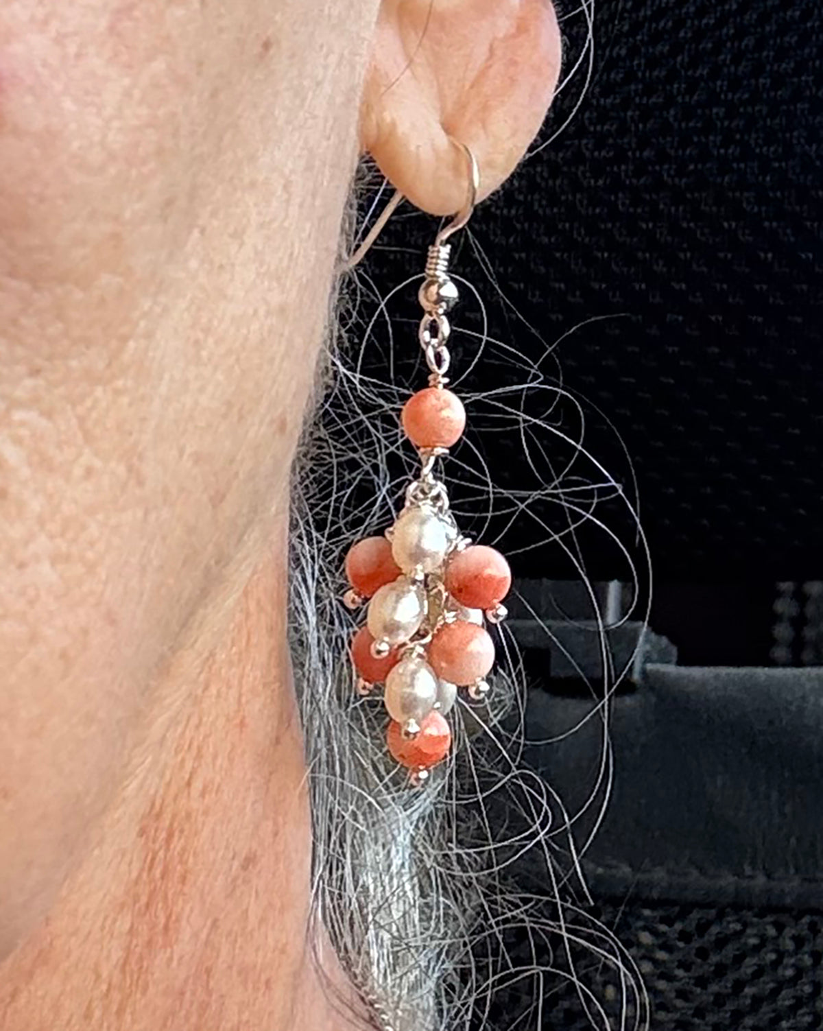Pearl and Angelskin Coral Jellyfish Earrings on Sterling Silver by Linda Queally