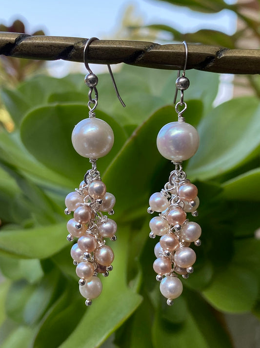 Champagne Pink and White Jellyfish Pearl Earrings by Linda Queally