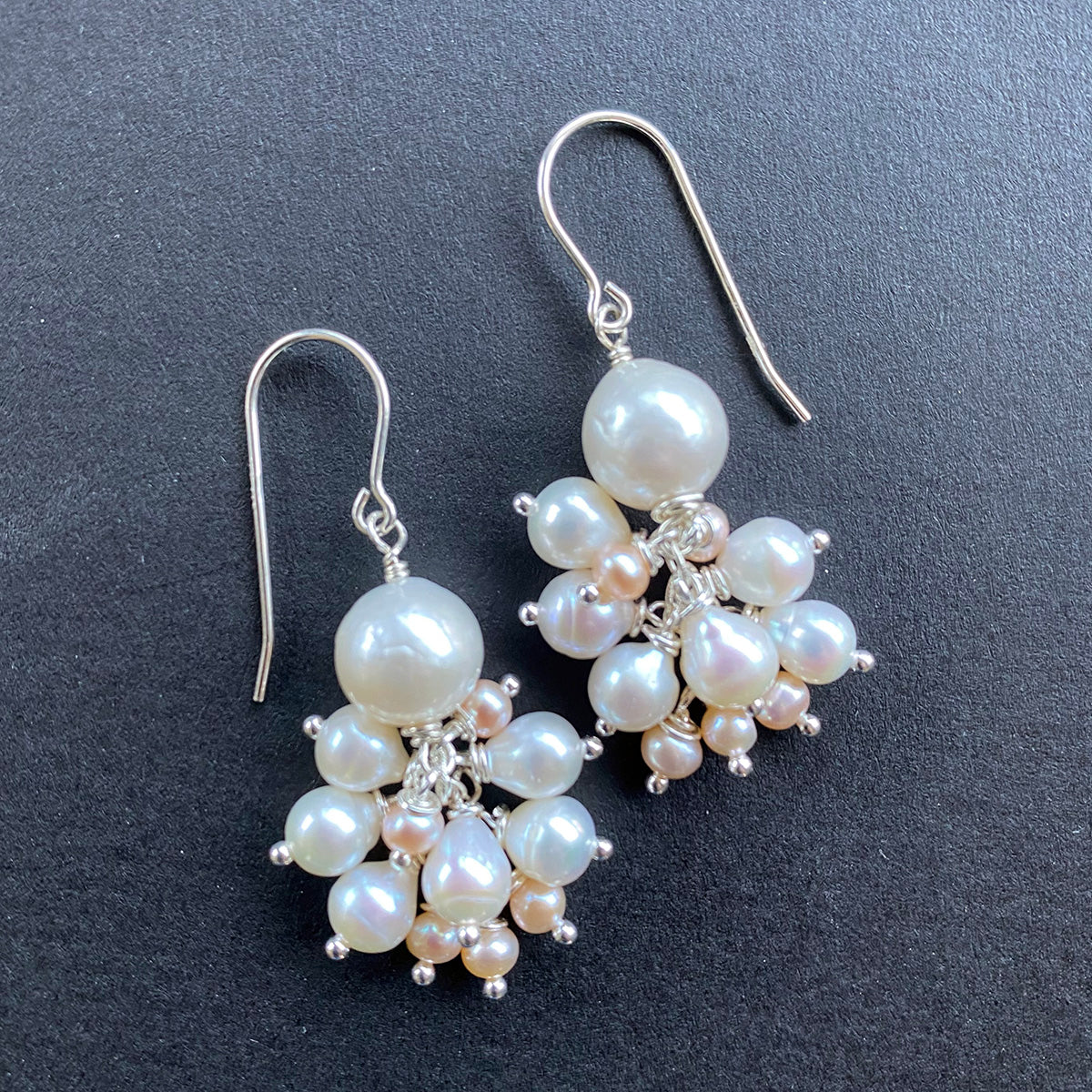Pink and White Pearl Jellyfish Earrings on Sterling Silver Wires by Linda Queally
