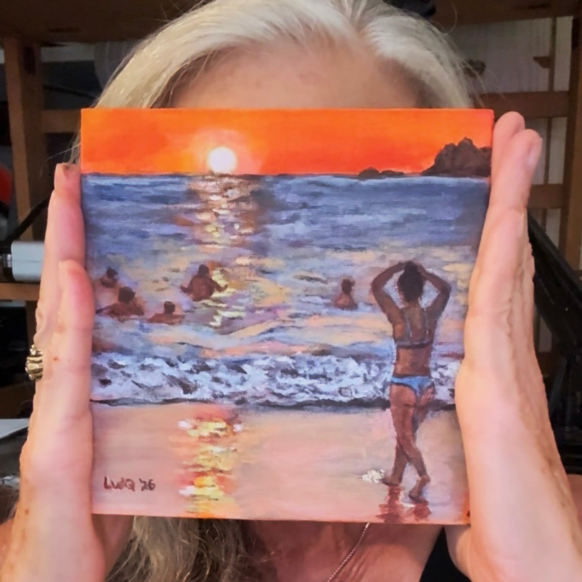 "Sunset Swim, Ixtapa", | 6"x6" | Acrylic on Canvas Board