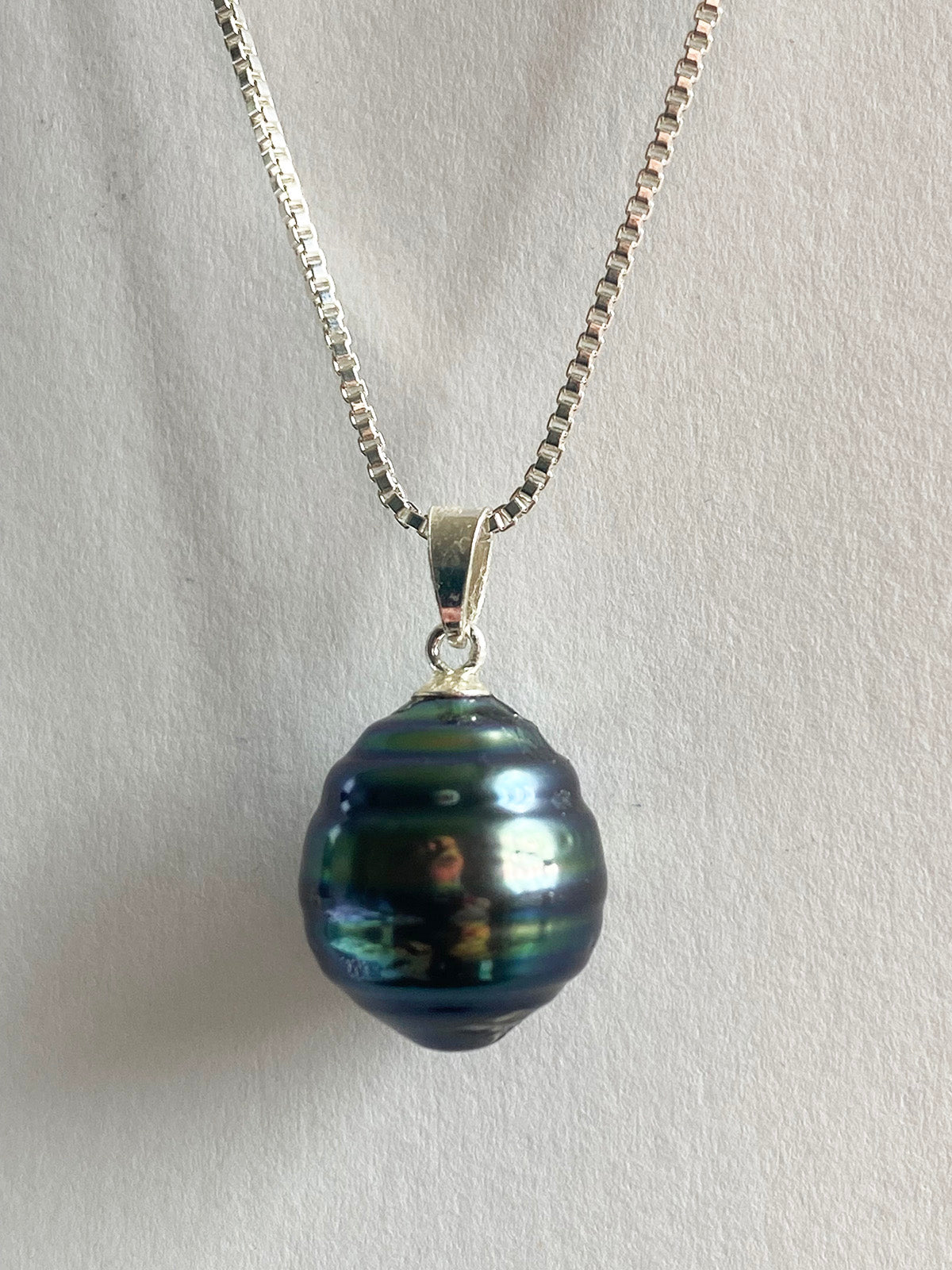 11-13mm Green and Blue Tahitian Circle Pearl Pendant by Linda Queally