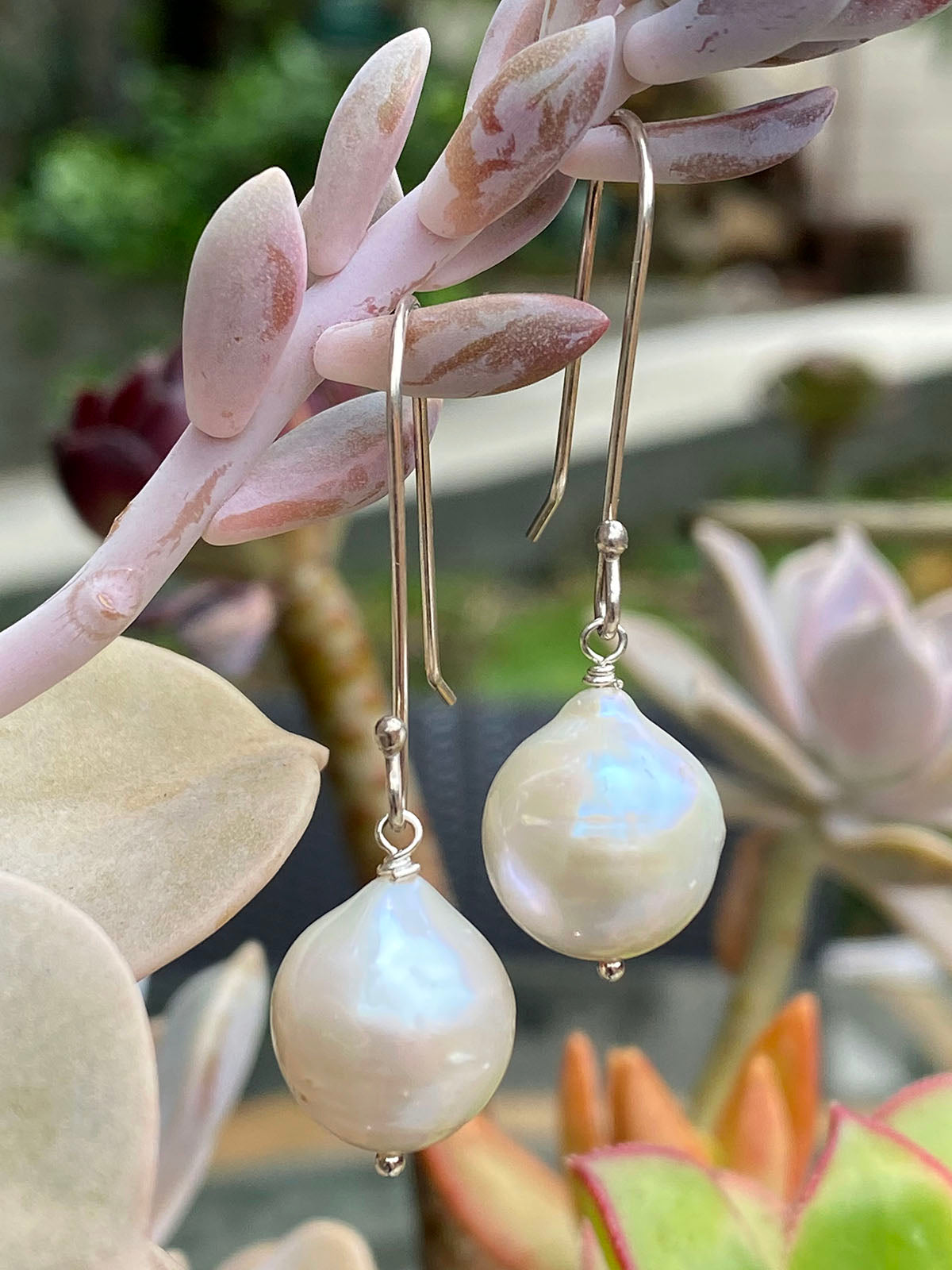 13-15mm Baroque White Freshwater Pearls on Long Sterling Wires by Linda Queally