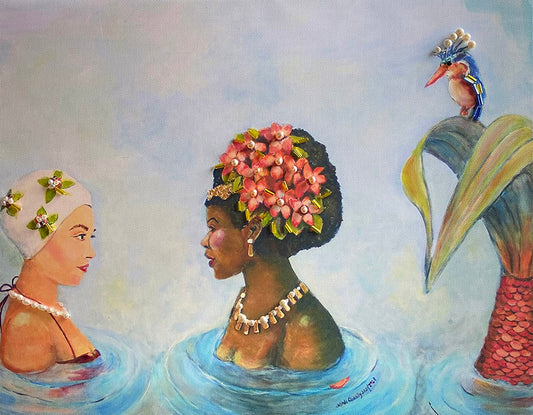 "Conversation with a Mermaid" Embellished Giclee Print by Linda Queally | 11"x14" |