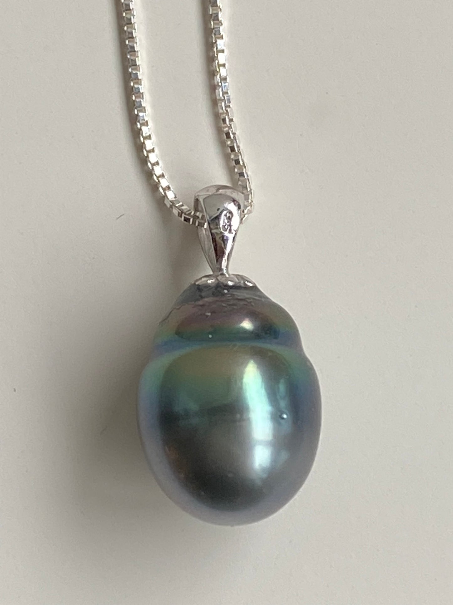 11-15mm Tahitian Pearl Pendant on 14k White Gold with Sterling Chain by Linda Queally
