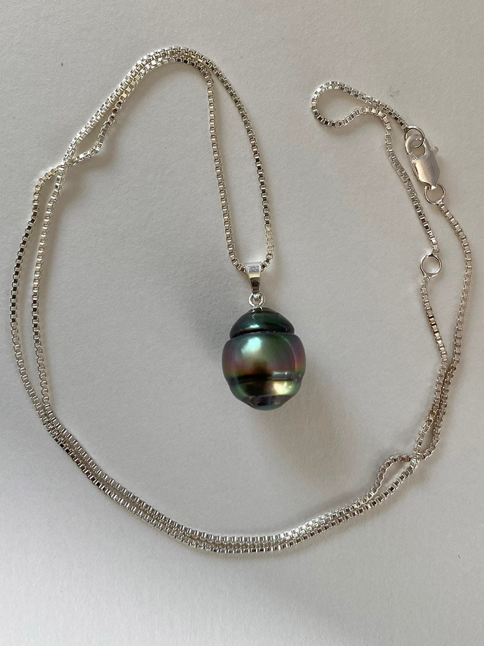 11-13mm Green Gold Tahitian Circle Pearl Pendant on Sterling Silver by Linda Queally