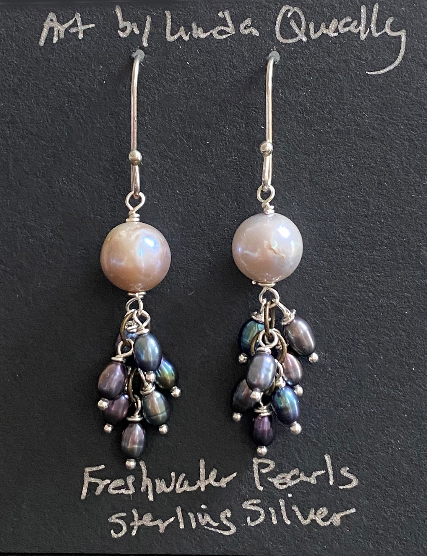Mauve Freshwater Pearl Jellyfish Earrings with Black Cluster Drop Earrings by Linda Queally