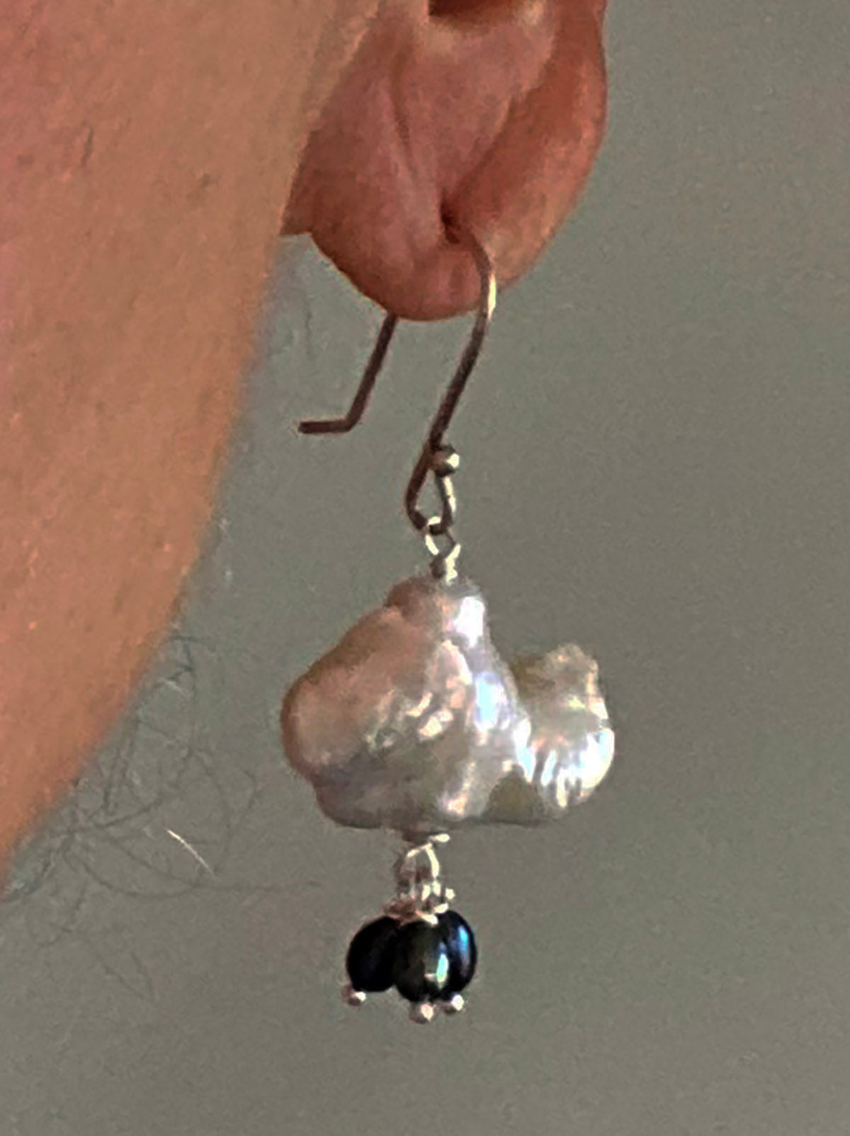 White Baroque Freshwater Pearls with Black Cluster Drop on Sterling Silver by Linda Queally