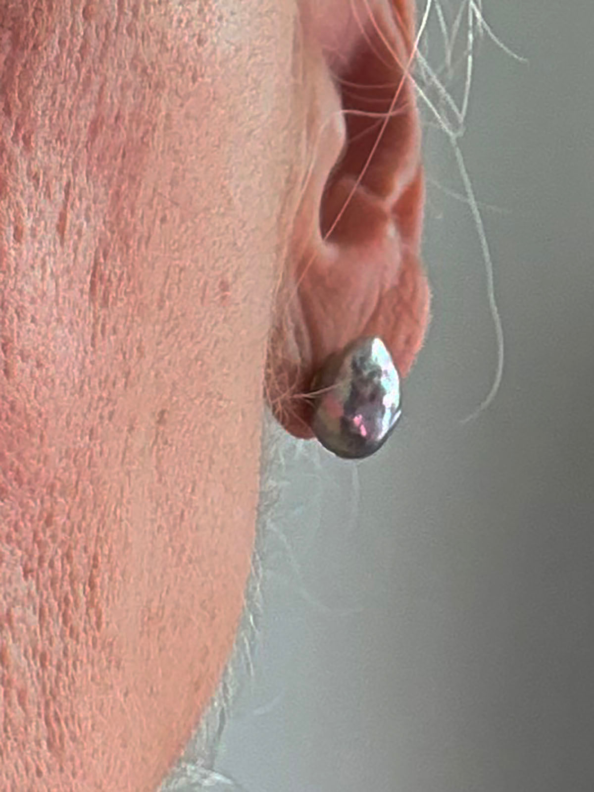 Blue Akoya 8-11mm Baroque Pearl Stud Earrings with a Flash of Lavender by Linda Queally