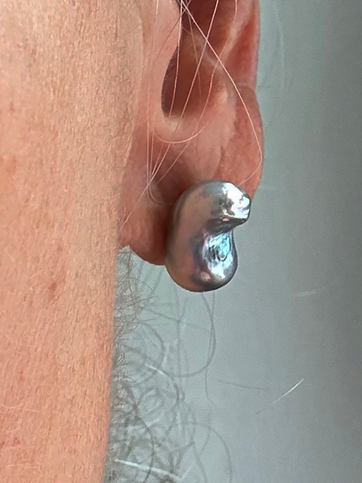 Blue Akoya 8-12mm Baroque Pearl Stud Earrings with a Flash of Lavender by Linda Queally
