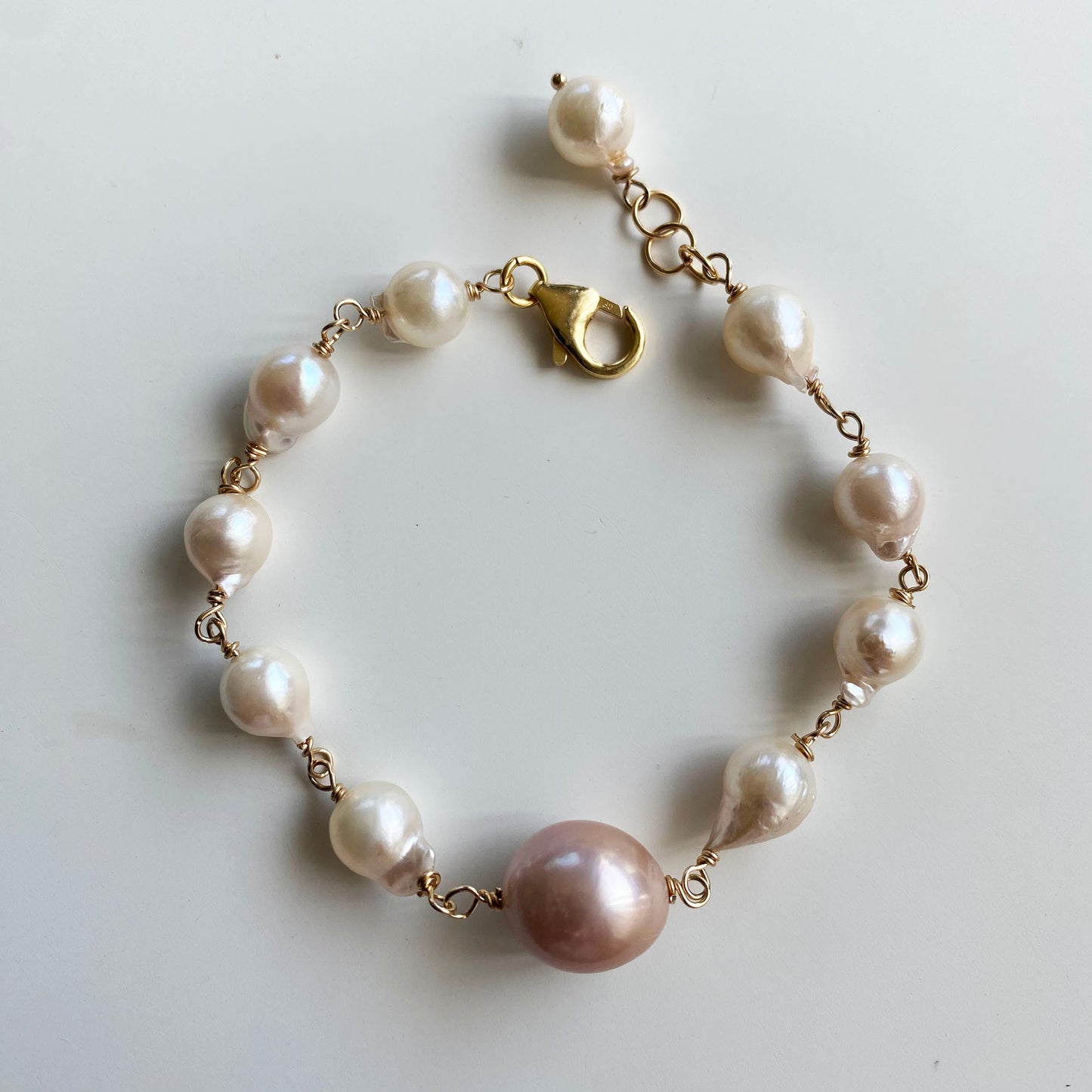 Dusty Peach Oval Freshwater with Creamy Akoyas Pearl Bracelet by Linda Queally