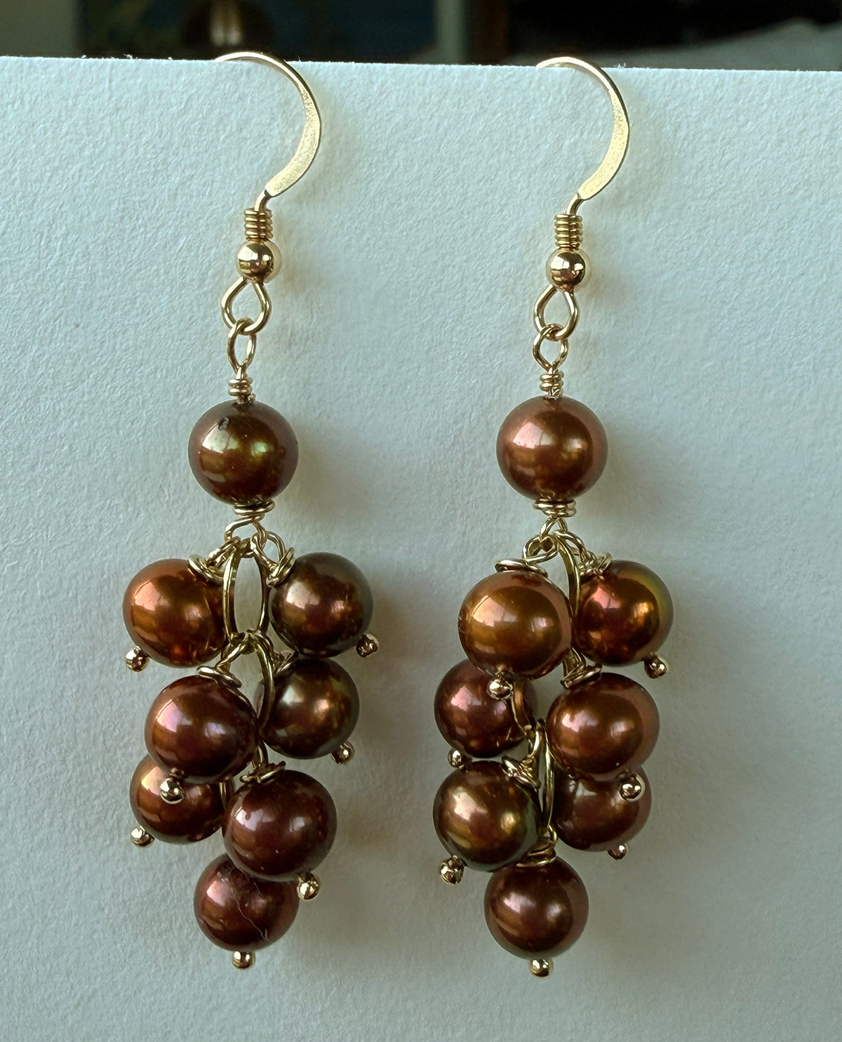 Bronze Pearl Cluster Drop Earrings on 14K Gold Filled Ear Wires by Linda Queally