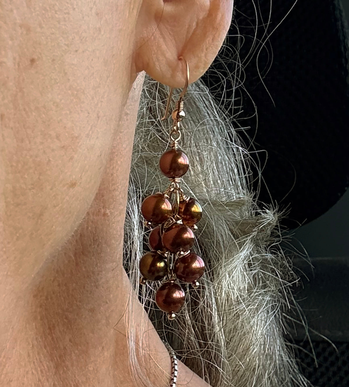 Bronze Pearl Cluster Drop Earrings on 14K Gold Filled Ear Wires by Linda Queally