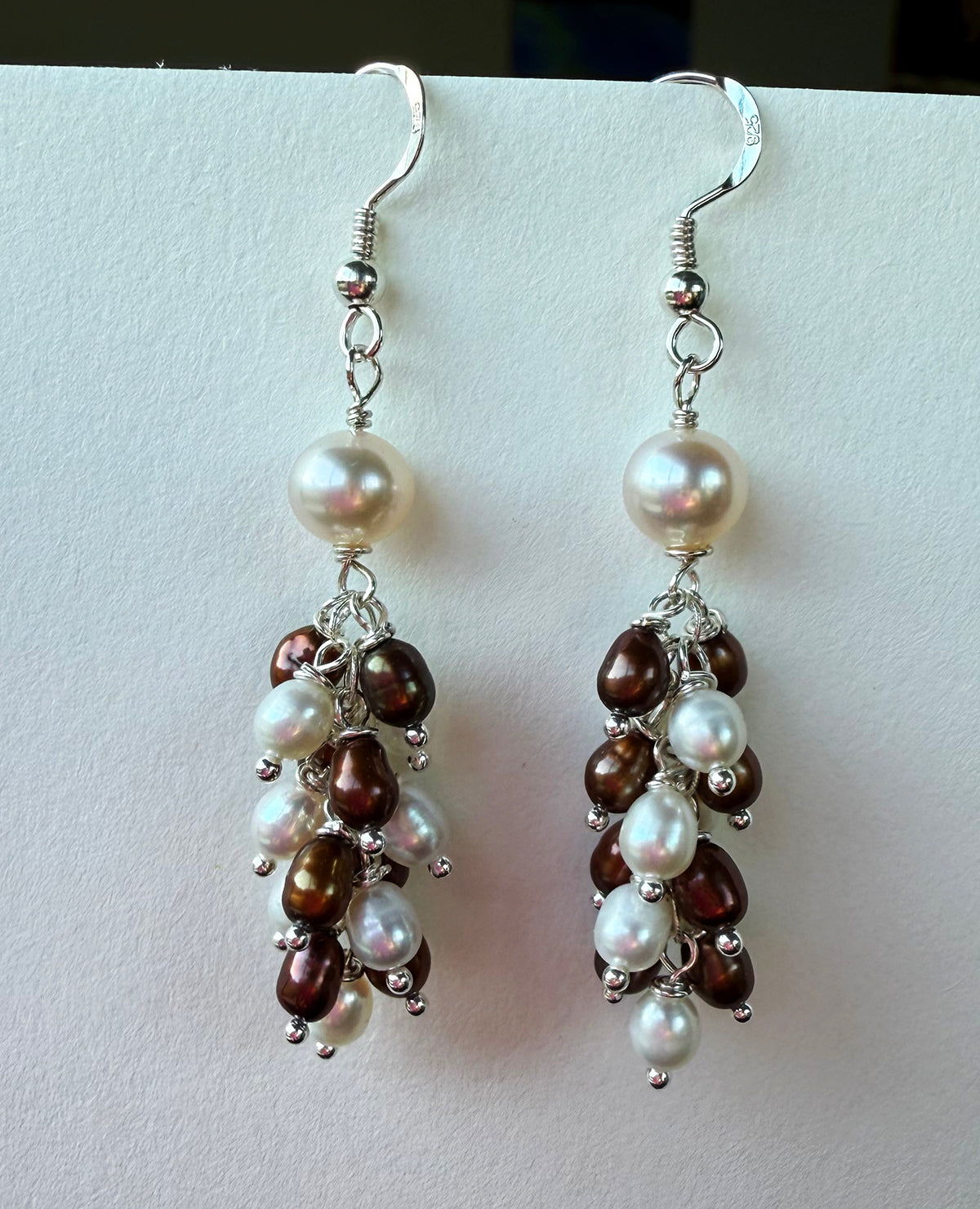 Bronze and White Long Freshwater Pearl Jellyfish Earrings by Linda Queally