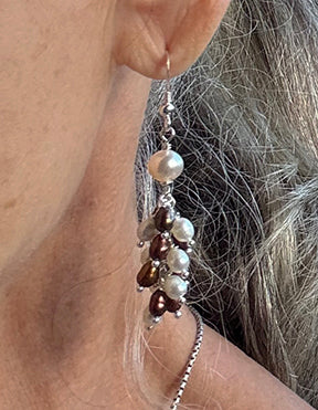 Bronze and White Long Freshwater Pearl Jellyfish Earrings by Linda Queally