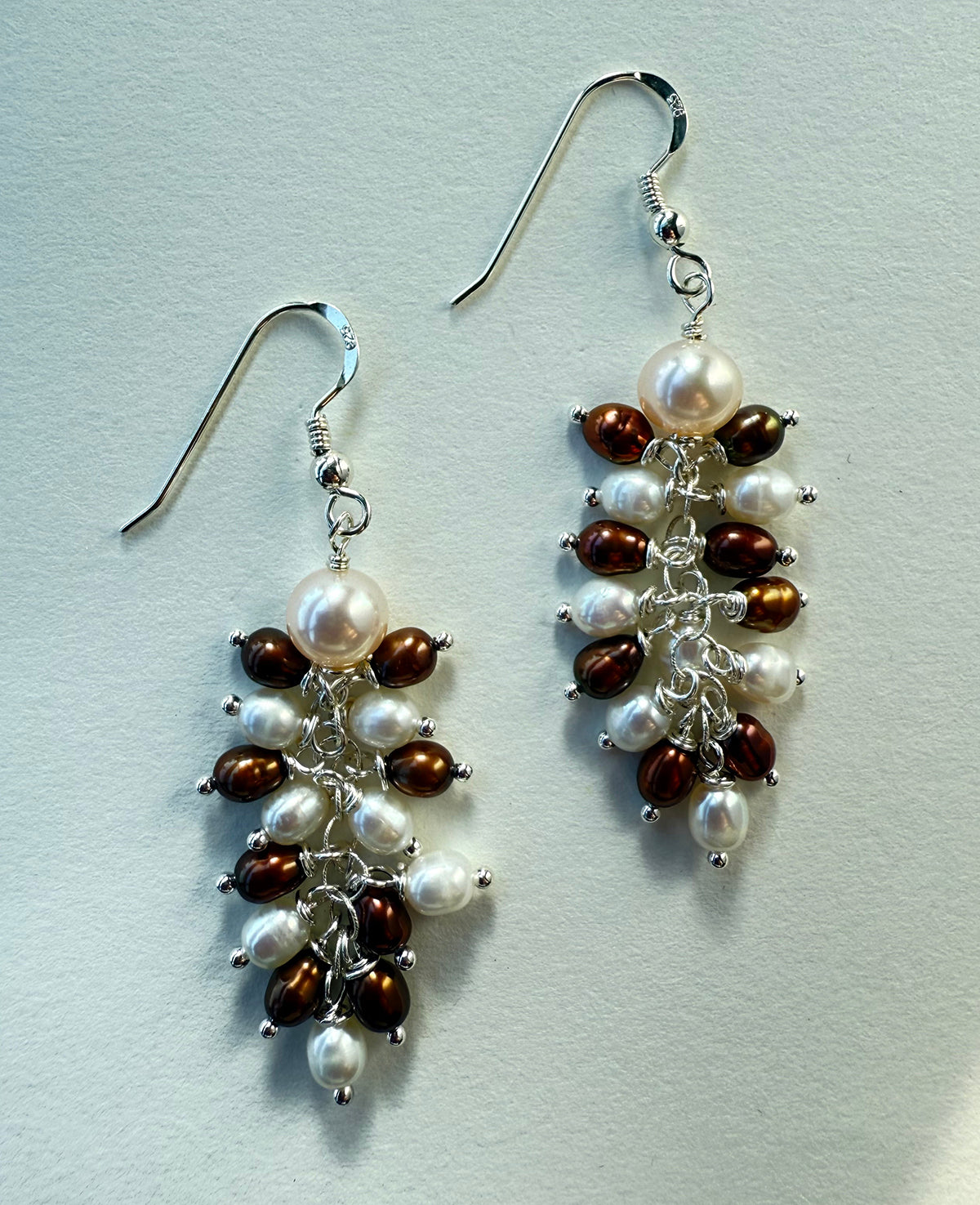 Bronze and White Long Freshwater Pearl Jellyfish Earrings by Linda Queally