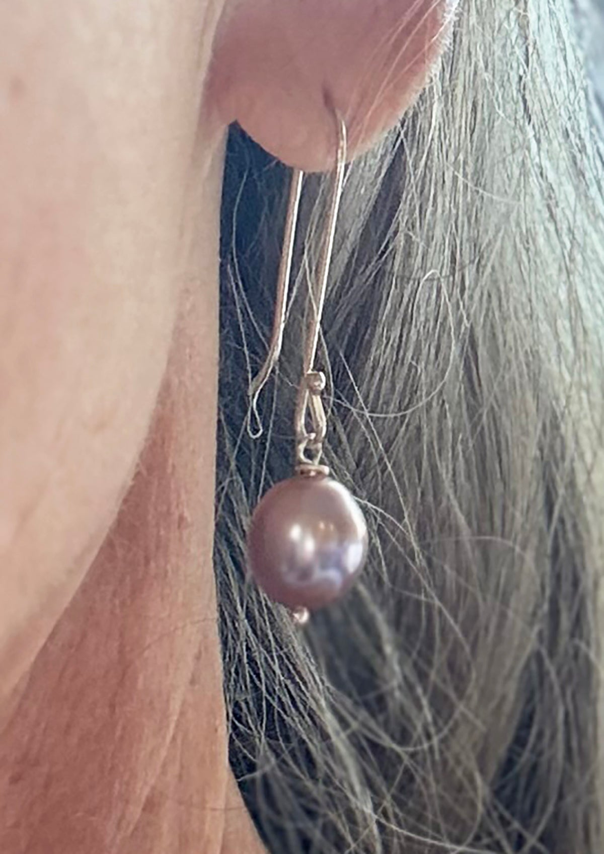 9-11mm Lavender Edison Pearl Earrings on Long Sterling Silver Wires by Linda Queally