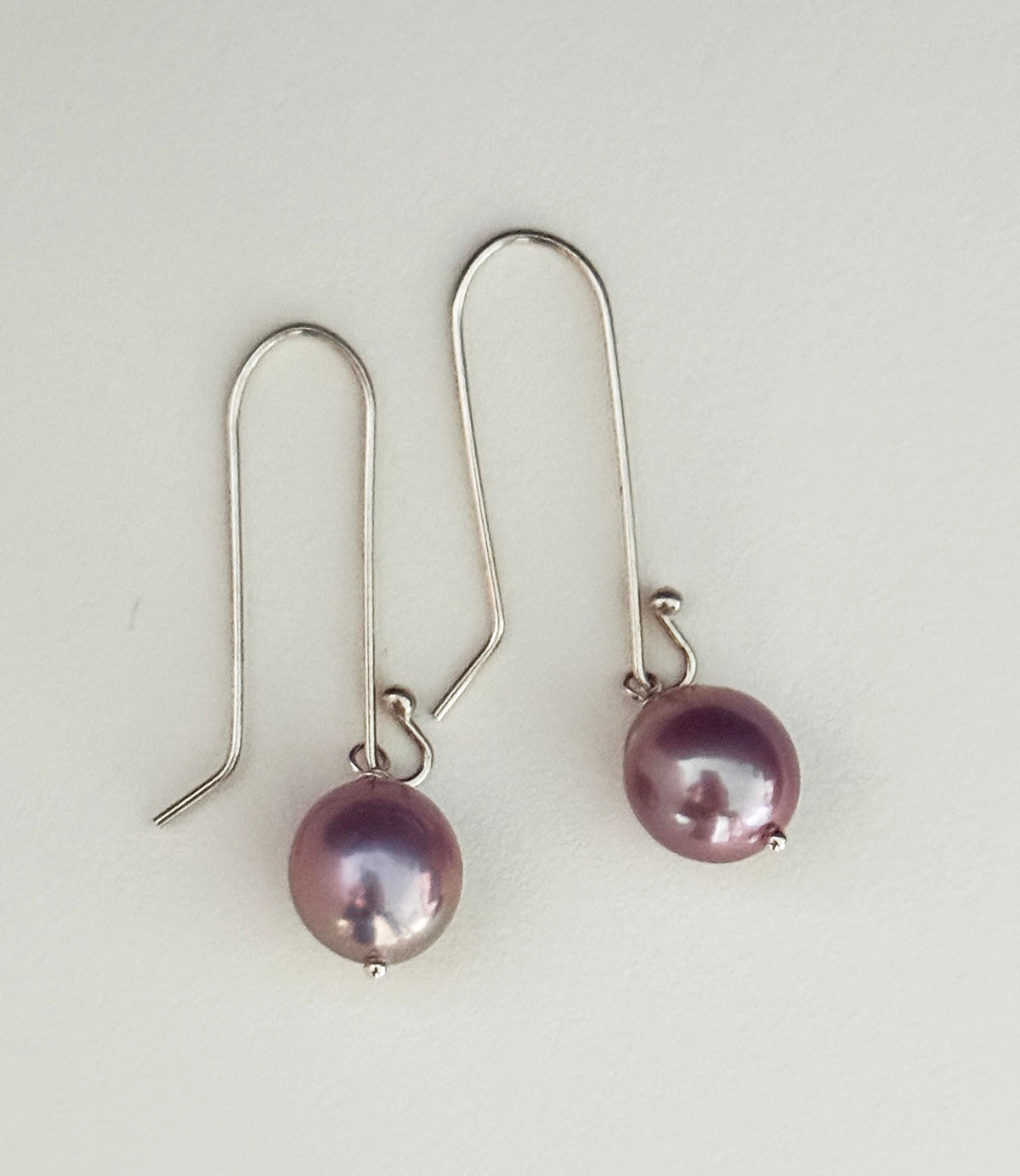 9-11mm Lavender Edison Pearl Earrings on Long Sterling Silver Wires by Linda Queally
