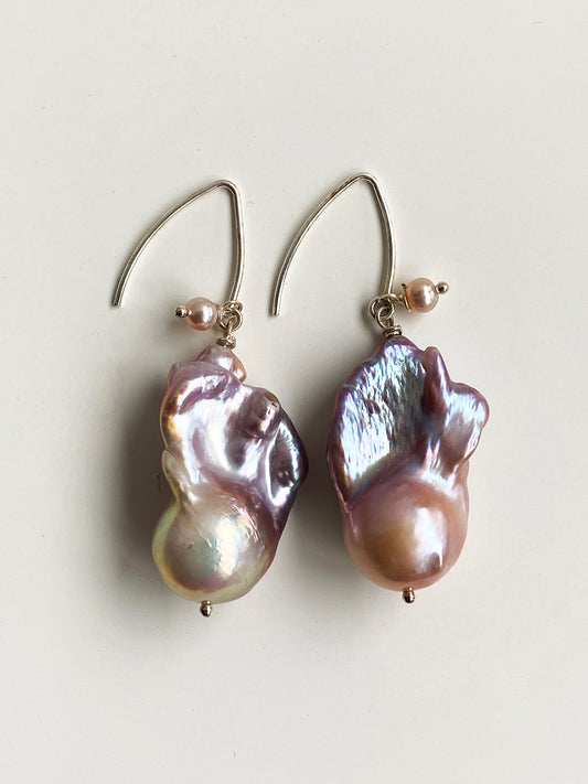 17-30mm Natural Deep Lavender and Peach Fireball Pearl Earrings by Linda Queally
