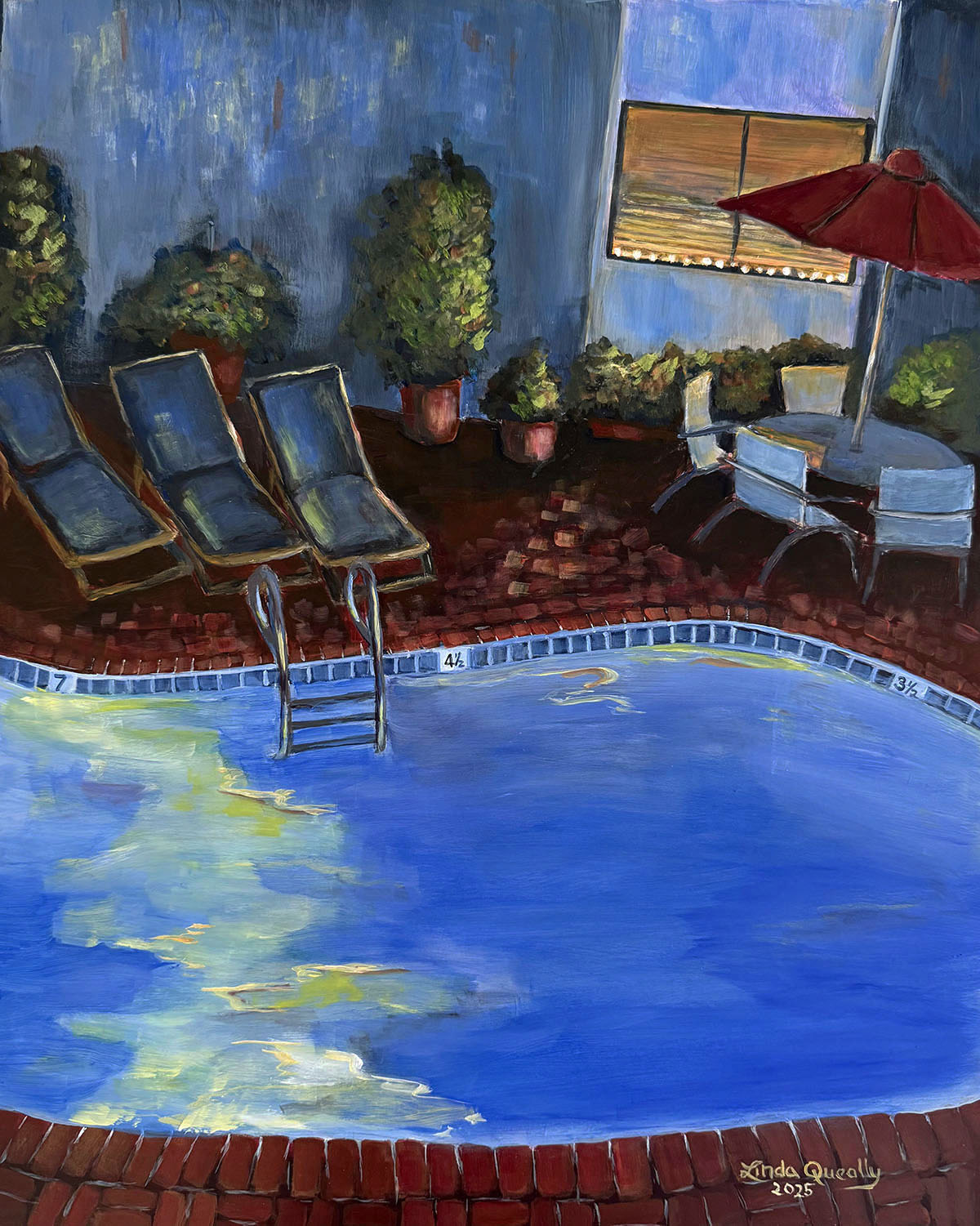 "Night Pool, Silverlake" | 20"x16" | Acrylic on Cradled Claybord