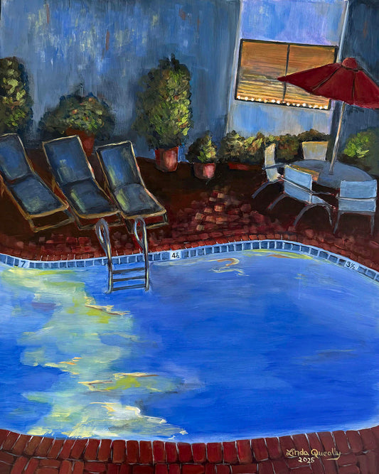 "Night Pool, Silverlake" | 20"x16" | Acrylic on Cradled Claybord