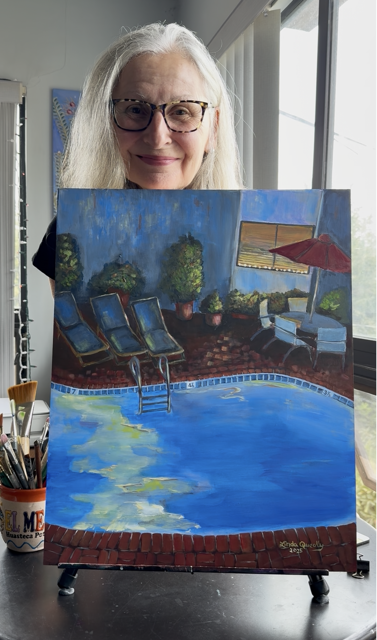"Night Pool, Silverlake" | 20"x16" | Acrylic on Cradled Claybord