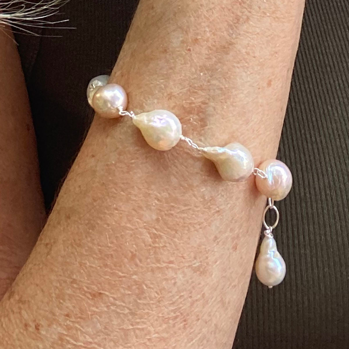 Shades of Cream Baroque Freshwater Pearl Bracelet by Linda Queally