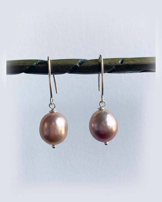 9-11mm Coppery Peach Edison Pearls on Sterling Silver Ear Wires by Linda Queally