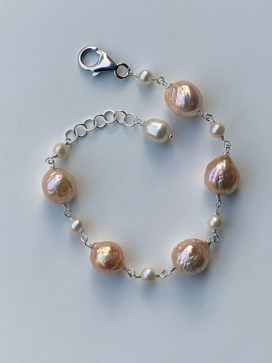 Peach and White Freshwater Pearl Bracelet by Linda Queally