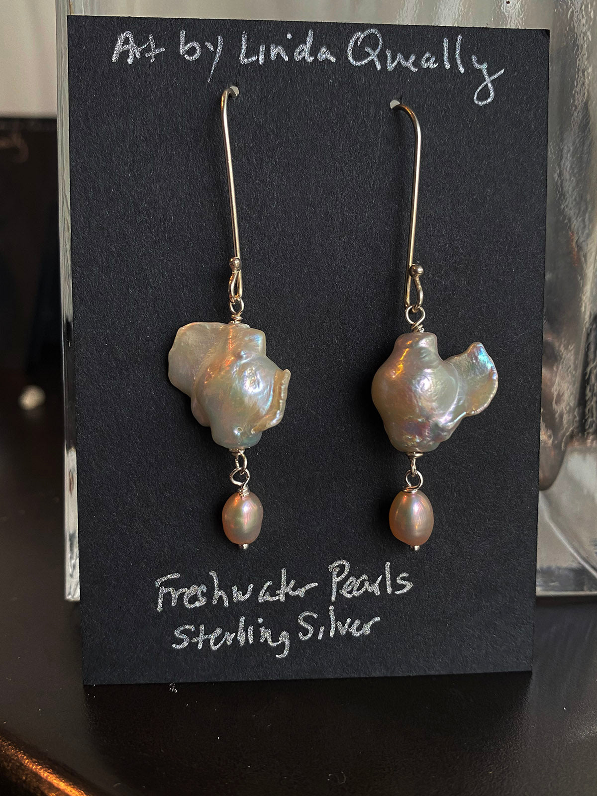White Baroque Freshwater Pearls with Peach Drop on Sterling Silver by Linda Queally