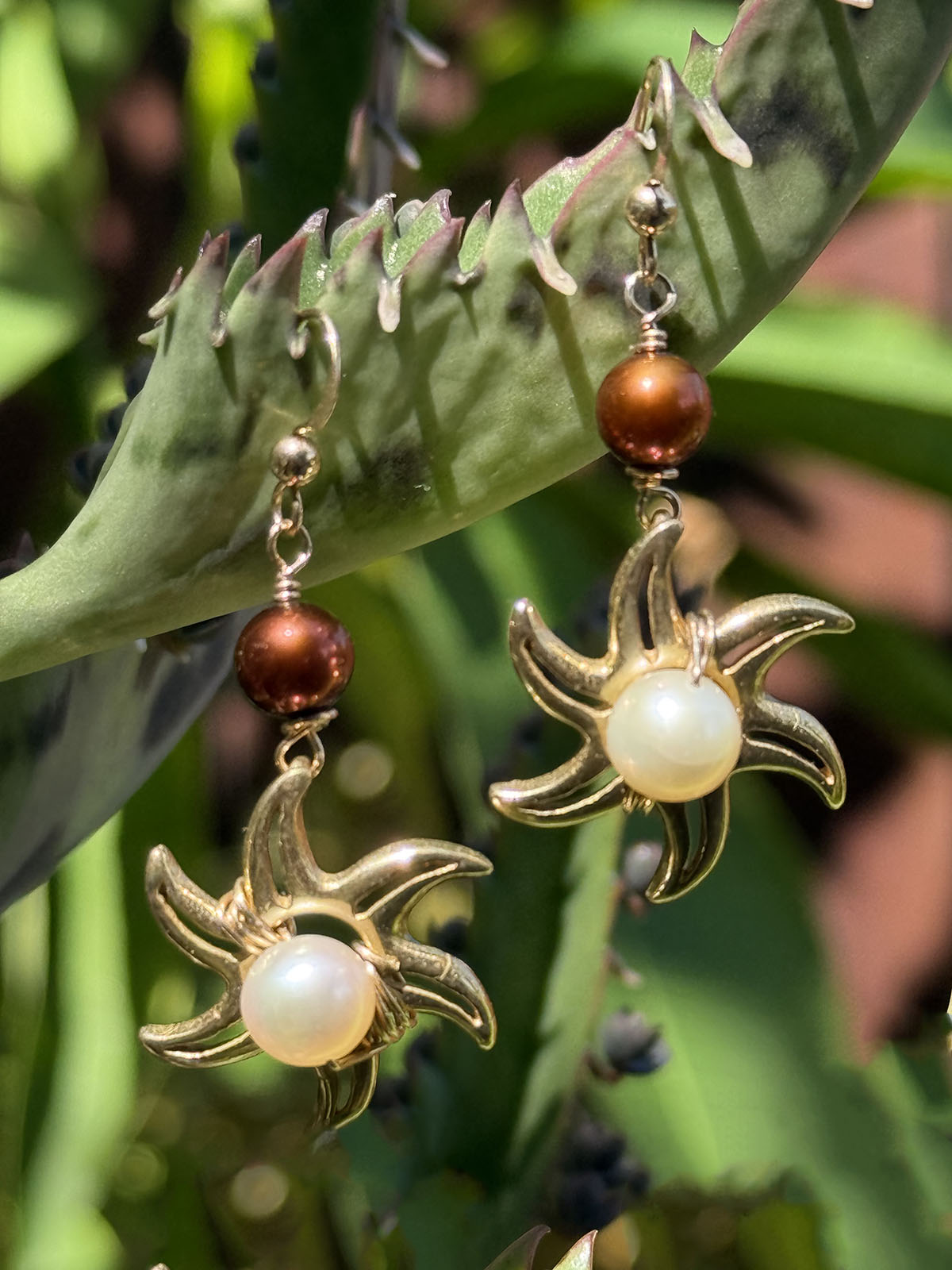 Pearl Star Drop Earrings on 14k GF Wires by Linda Queally