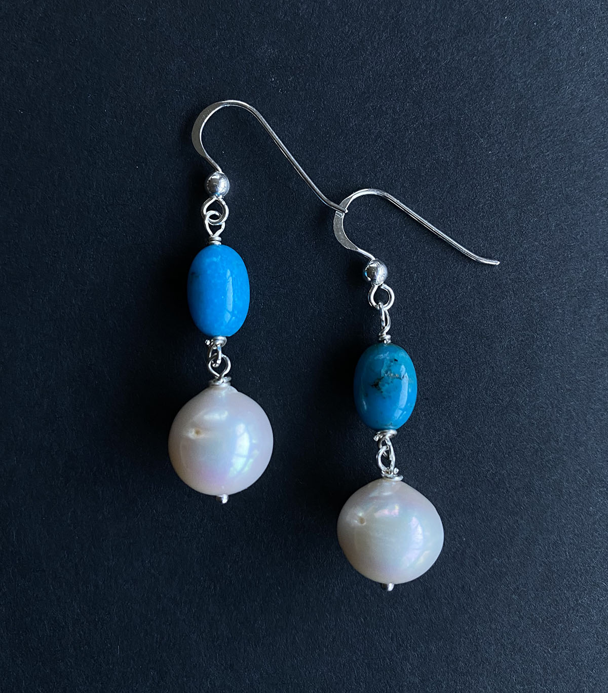 Kingman Turquoise and Japanese Akoya Pearl Earrings by Linda Queally