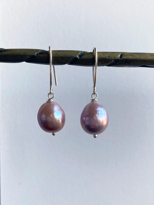 10-11mm Pink Edison Pearls on Sterling Silver Ear Wires by Linda Queally