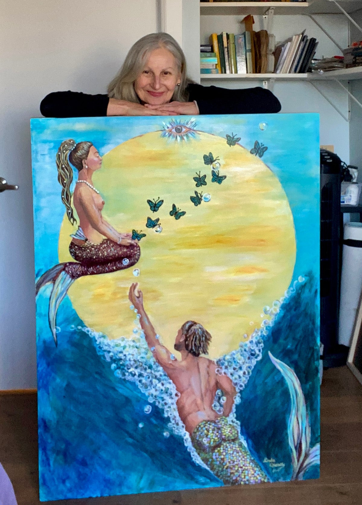 "Reaching for Enlightment", Acrylic on Cradled Claybord, | 48"x36" |